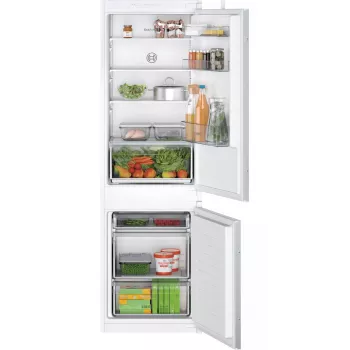 Įmontuojamas šaldytuvas-šaldiklis Bosch Serie 2 KIV86NSE0 — 267 l, apatinis šaldiklis, baltas, 177,2×54,1×54,8 cm, energijos klasė E