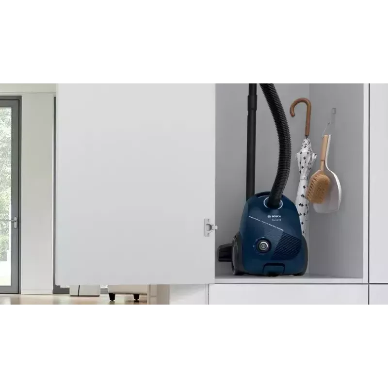 Cikloninis dulkių siurblys Bosch Serie 2 BGBS2BU1T — 850 W, 3,5 L dulkių maišas, 8 m spindulys, mėlynas