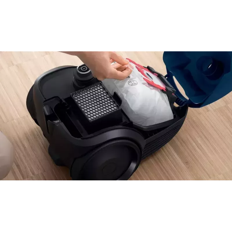 Cikloninis dulkių siurblys Bosch Serie 2 BGBS2BU1T — 850 W, 3,5 L dulkių maišas, 8 m spindulys, mėlynas