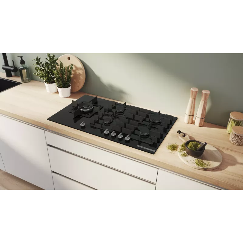 Bosch Serie 6 PPM9A6I40 dujinė kaitlentė Juoda Įmontuojama 90 cm Dujos 5 zona(ų)