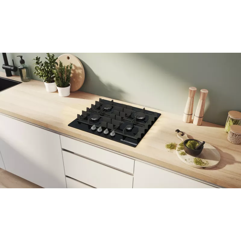 Bosch Serie 4 PNP6B6K40 dujinė kaitlentė, įmontuojama, 60 cm, juodas grūdintas stiklas, 4 zonos