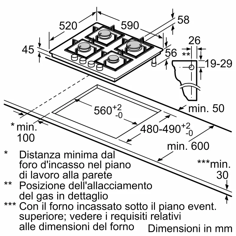 Bosch Serie 4 PNP6B6K40 dujinė kaitlentė, įmontuojama, 60 cm, juodas grūdintas stiklas, 4 zonos