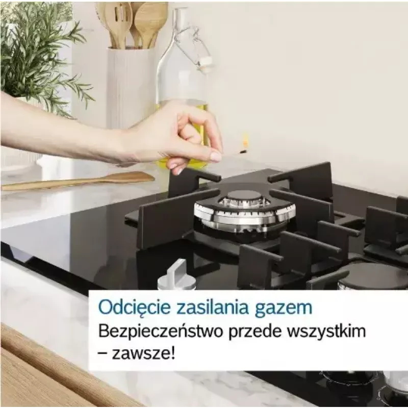 Įmontuojama dujinė kaitlentė Bosch PCH6A5I90, 60 cm, nerūdijantis plienas, 4 dujinės zonos + 1 wok, Flame Select, ketaus grotelės