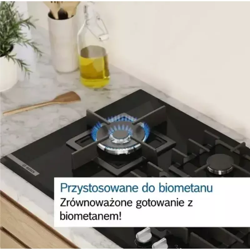 Įmontuojama dujinė kaitlentė Bosch PCH6A5I90, 60 cm, nerūdijantis plienas, 4 dujinės zonos + 1 wok, Flame Select, ketaus grotelės