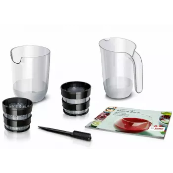 Lėtas sulčiaspaudė Bosch MESM500W — 150 W, 1 L, kompaktiškas 152×152×427 mm, baltas/juodas