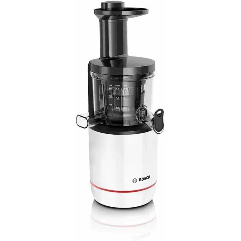 Lėtas sulčiaspaudė Bosch MESM500W — 150 W, 1 L, kompaktiškas 152×152×427 mm, baltas/juodas