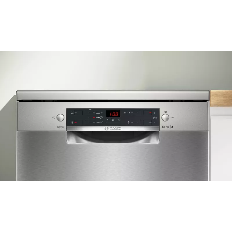 Indaplovė Bosch Serie 2 SMS25GI09F – laisvai pastatoma, 12 komplektų, 60 cm, 46 dB, šilumokaičio džiovinimas