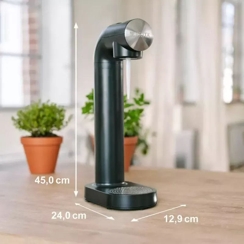 Gazuotas vandens aparatas BRITA sodaONE Black Silver – gazuoto vandens gamintuvas, 60 L talpa, be BPA, 450×129×240 mm