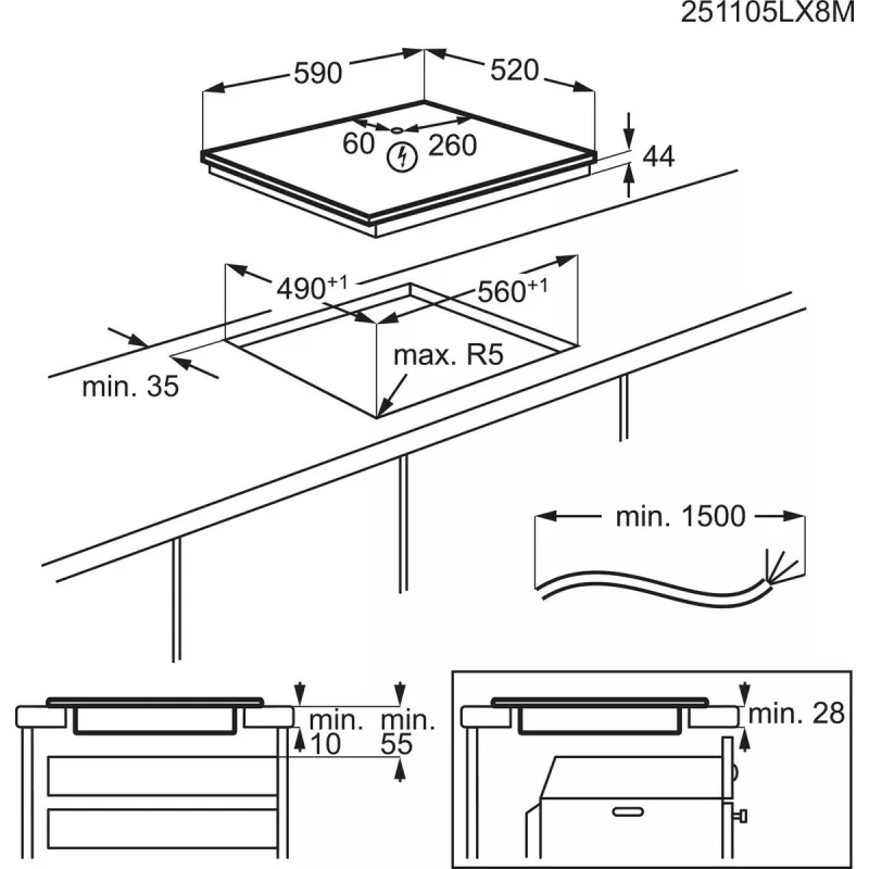 Electrolux Serie 700 EIS62453 Juoda įmontuojama 60 cm zoninė indukcinė kaitlentė 4 zonos