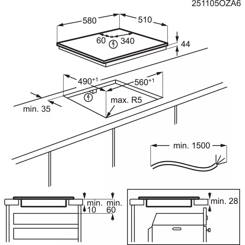 Elektrinė kaitlentė Electrolux Serie 700 EIS62453IZ juoda, įmontuojama, 60 cm, 4 zonų indukcinė