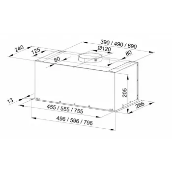 Įmontuojamas gartraukis po spintele MAAN Fiugi 2 60, 600 mm, max 310 m³/h, anglies filtras, plienas, baltas