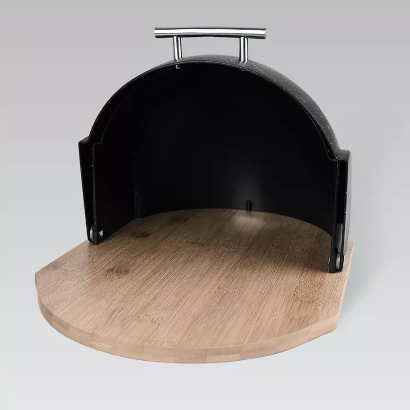 Duonos dėžutė Maestro MR-1678G-BLACK ovali, plastikas su bambuko dangčiu, 350×200×250 mm