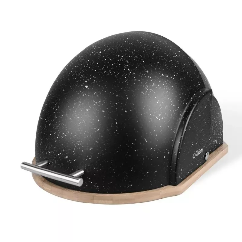 Duonos dėžutė Maestro MR-1678G-BLACK ovali, plastikas su bambuko dangčiu, 350×200×250 mm