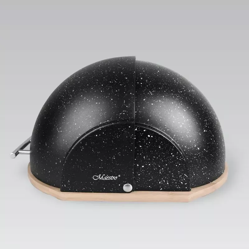 Duonos dėžutė Maestro MR-1678G-BLACK ovali, plastikas su bambuko dangčiu, 350×200×250 mm