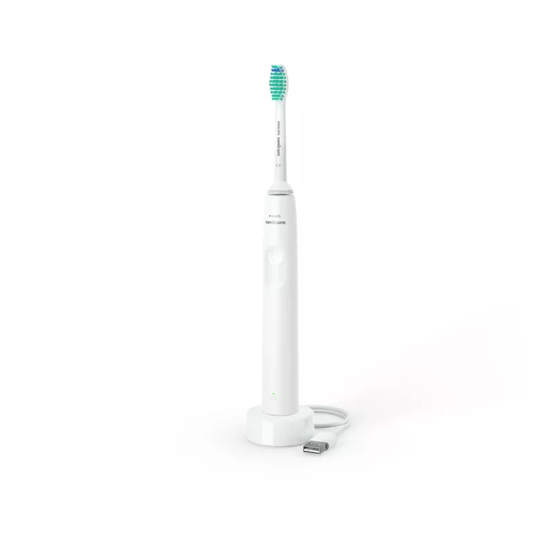 Dantų šepetėlis garsinis Philips 2100 serijos HX3651/13 – įkraunamas suaugusiųjų garsinis dantų šepetėlis, 2 min. laikmatis, baltas, 1 šepetėlio galvutė