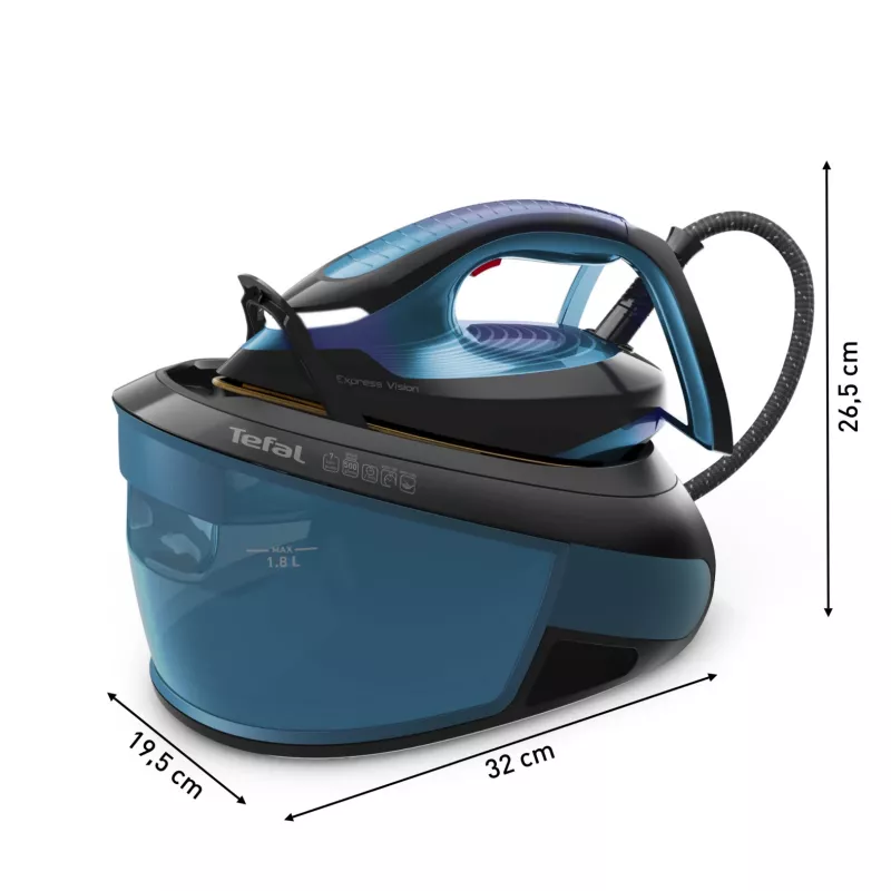 Garų lygintuvas Tefal Express Vision SV8151, 2800 W, 1,8 l, Durilium AirGlide Autoclean padas, mėlyna, juoda