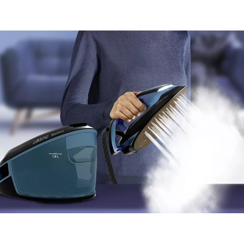 Garų lygintuvas Tefal Express Vision SV8151, 2800 W, 1,8 l, Durilium AirGlide Autoclean padas, mėlyna, juoda