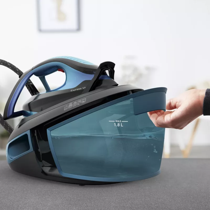 Garų lygintuvas Tefal Express Vision SV8151, 2800 W, 1,8 l, Durilium AirGlide Autoclean padas, mėlyna, juoda