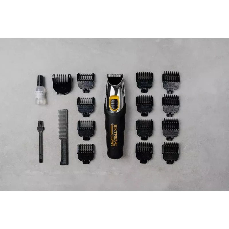 Plaukų kirpimo mašinėlė Wahl Extreme Grip AC/Baterija, belaidė, Li‑Ion, 240 min veikimo laikas, 12 ilgio pakopų, nerūdijančio plieno peilis, pjovimo plotis 3 cm, juoda