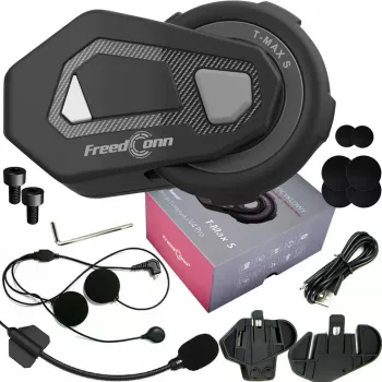 Šalmo ausinės FreedConn T-MAX S V4 PRO SINGLE – Bluetooth 5.1, intercomas iki 1000 m, FM radijas, 11 h pokalbių laiko, LiPo 500 mAh