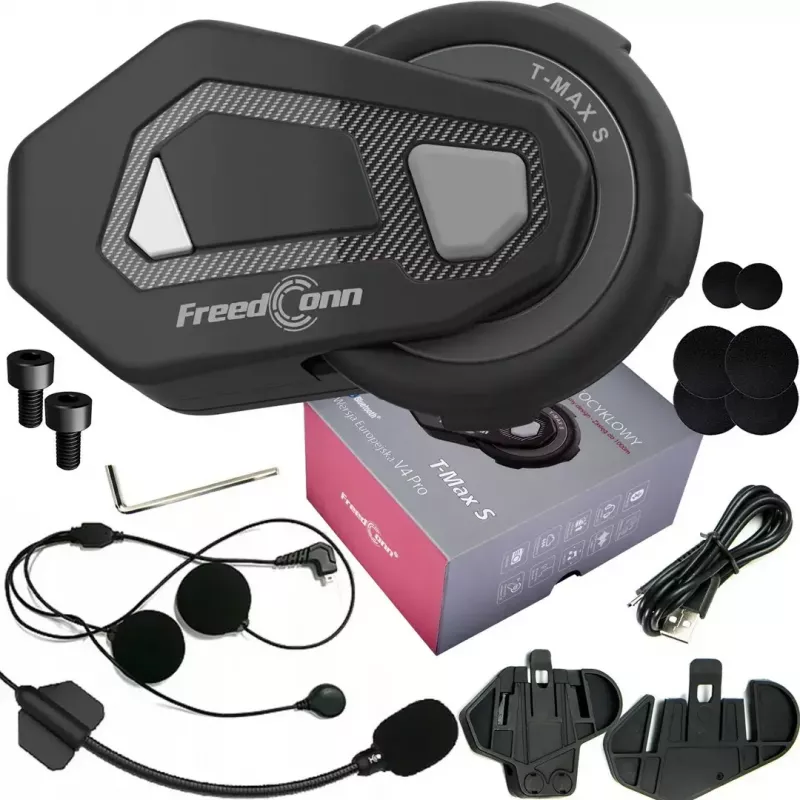 Šalmo ausinės FreedConn T-MAX S V4 PRO SINGLE – Bluetooth 5.1, intercomas iki 1000 m, FM radijas, 11 h pokalbių laiko, LiPo 500 mAh