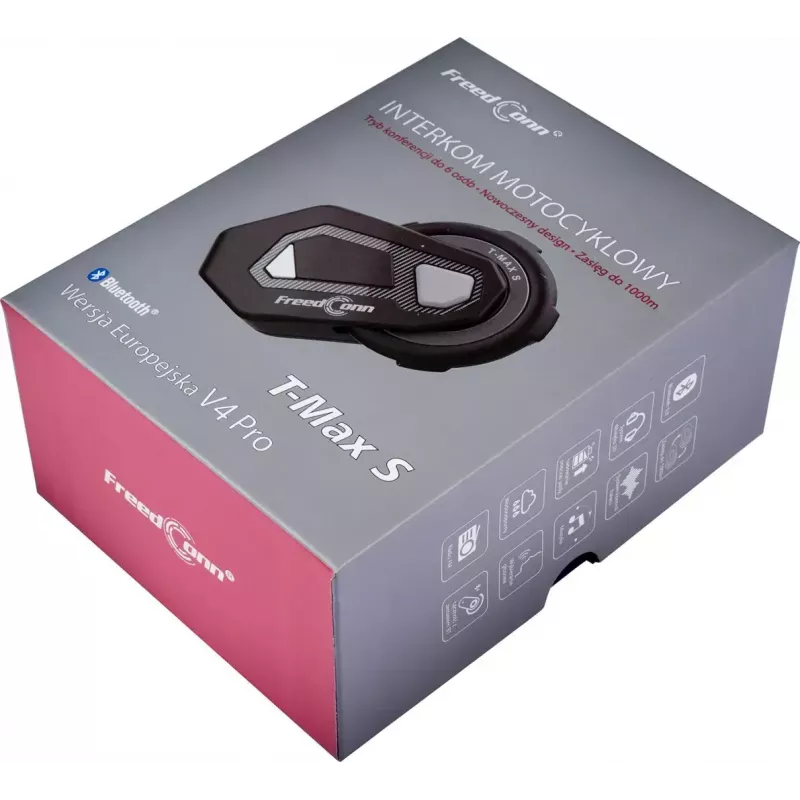 Šalmo ausinės FreedConn T-MAX S V4 PRO SINGLE – Bluetooth 5.1, intercomas iki 1000 m, FM radijas, 11 h pokalbių laiko, LiPo 500 mAh