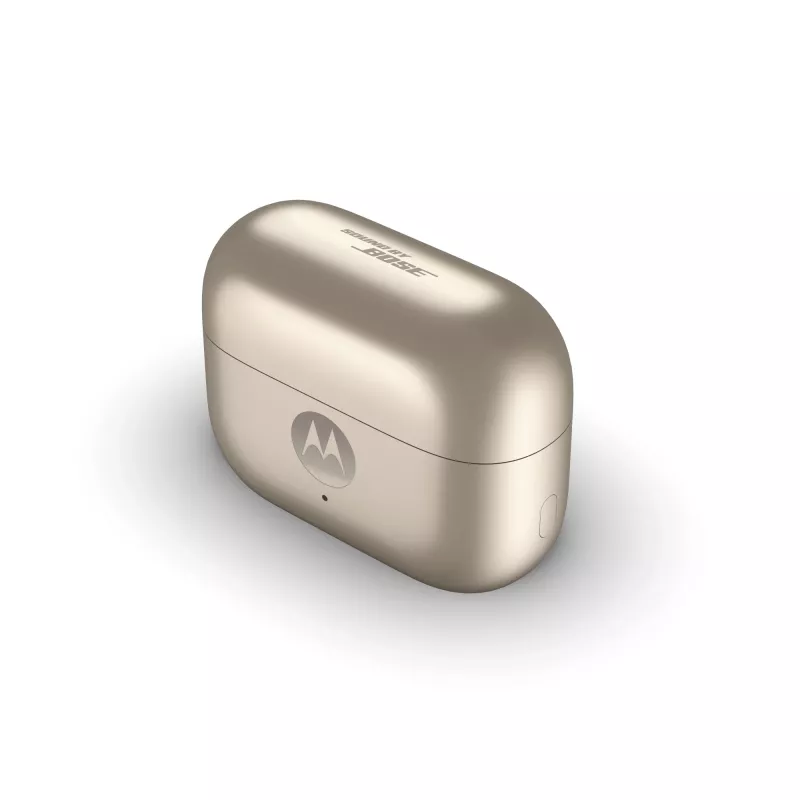 Ausinės Motorola Moto Buds Loop belaidės ausų segtuvai, dvipusės, Dolby Atmos, Bluetooth 5.0, ANC, 8 h grojimas, įkrovimo dėklas 520 mAh, smėlio spalvos