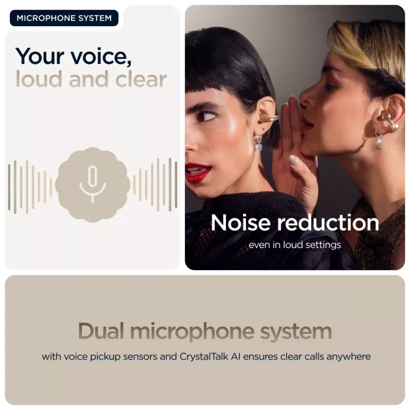 Ausinės Motorola Moto Buds Loop belaidės ausų segtuvai, dvipusės, Dolby Atmos, Bluetooth 5.0, ANC, 8 h grojimas, įkrovimo dėklas 520 mAh, smėlio spalvos