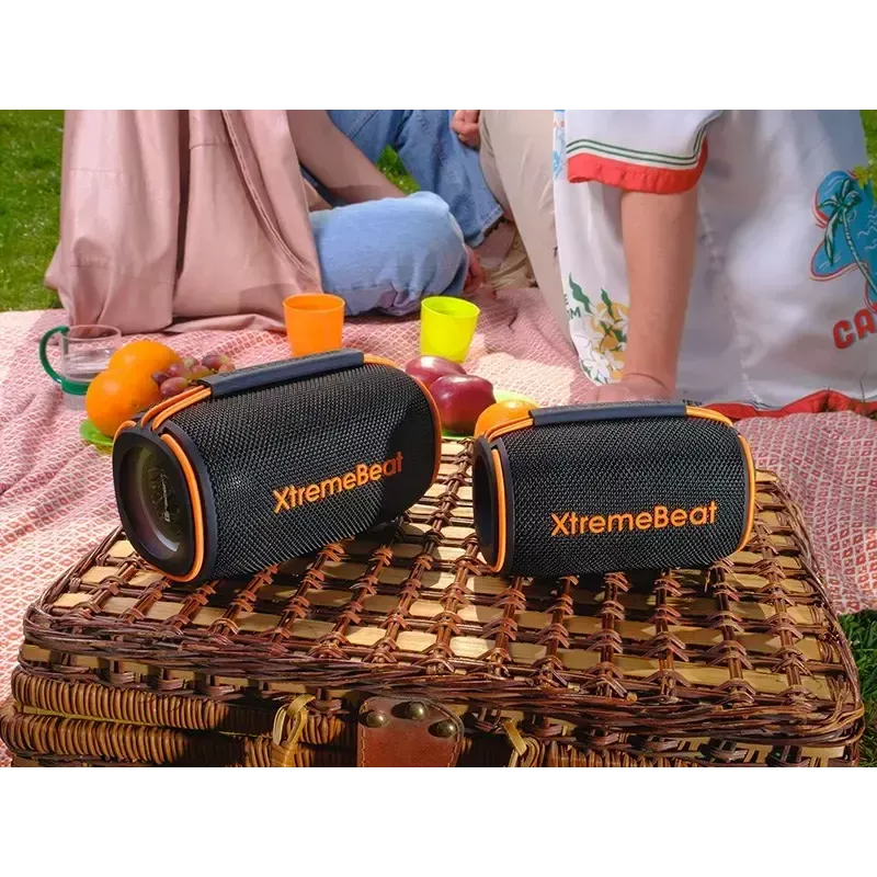 Nešiojamas stereo garsiakalbis TRACER XtremeBeat TWS — 15 W, IPX6, Bluetooth 5.3, 6 h, AUX/USB, mikrofonas