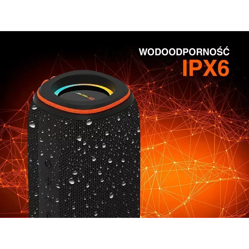 Nešiojamas stereo garsiakalbis TRACER XtremeBeat TWS — 15 W, IPX6, Bluetooth 5.3, 6 h, AUX/USB, mikrofonas