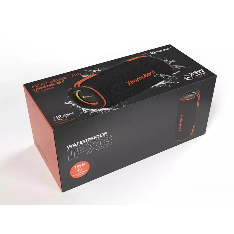 Nešiojamas stereo garsiakalbis TRACER XtraVox XL TWS BT RGB — 25W RMS, IPX6, Bluetooth 5.3, AUX, USB-A