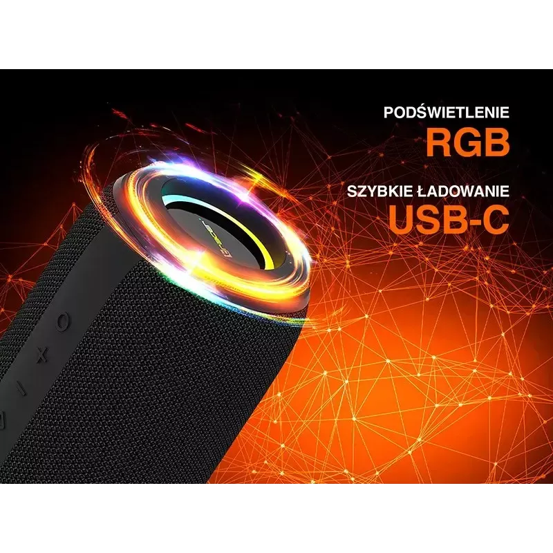 Nešiojamas stereo garsiakalbis TRACER XtraVox XL TWS BT RGB — 25W RMS, IPX6, Bluetooth 5.3, AUX, USB-A