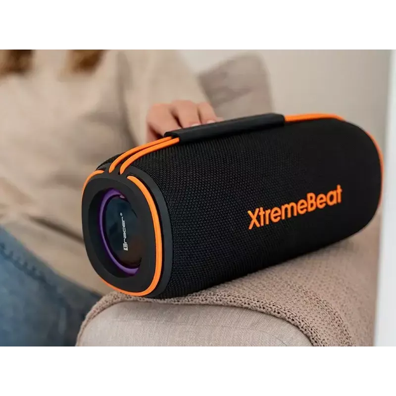 Nešiojamas stereo garsiakalbis TRACER XtraVox XL TWS BT RGB — 25W RMS, IPX6, Bluetooth 5.3, AUX, USB-A