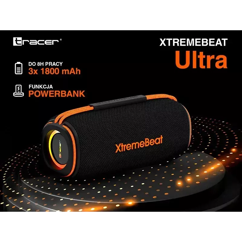 Nešiojamas stereo garsiakalbis TRACER XtraVox XL TWS BT RGB — 25W RMS, IPX6, Bluetooth 5.3, AUX, USB-A