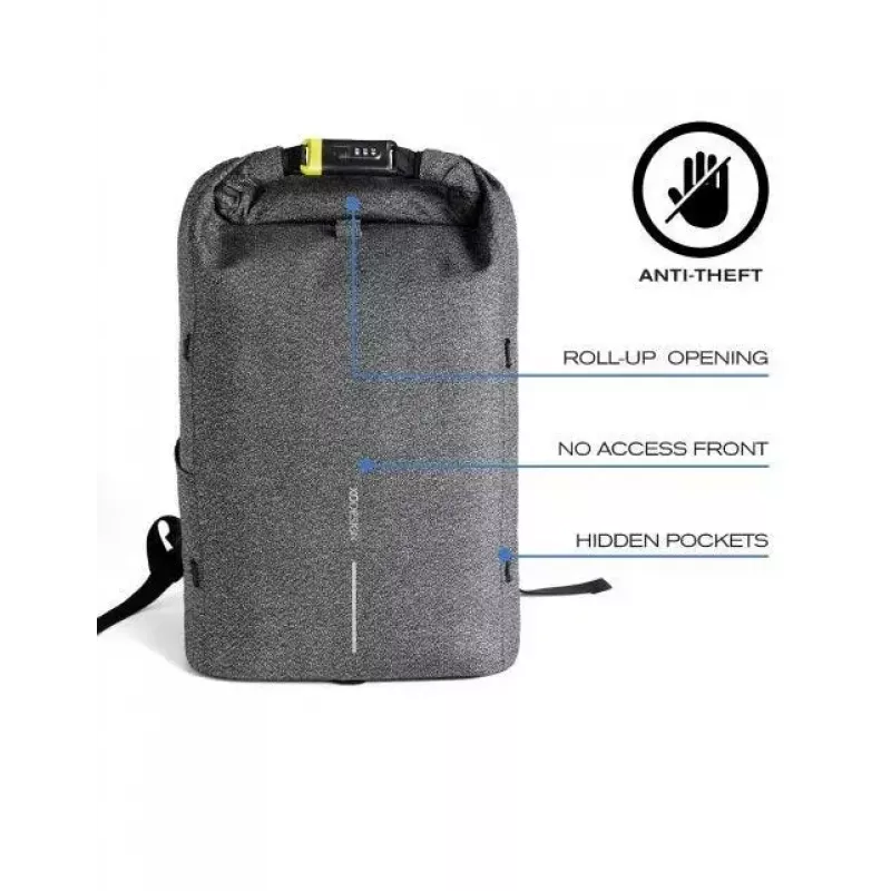Kasdienė kuprinė XDDESIGN Urban Grey Fabric – 27 L, vandeniui atspari, 15,6 col. nešiojamojo kompiuterio skyrius, TSA spyna