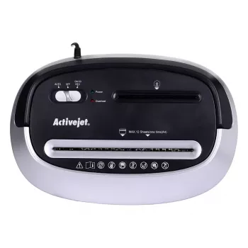 Popieriaus smulkintuvas ActiveJet ASH-1201D, juostinis pjovimas 5×38 mm, 22 cm įvadas, 12 lapų talpa, 25 L krepšelis, P-3, juodas