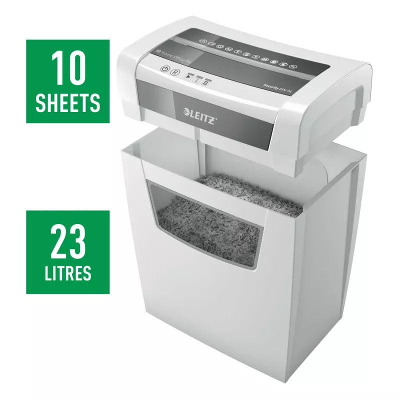 Smulkintuvas Leitz IQ Home Office P4, dalelių pjovimas, 22 cm, 4 x 28 mm, 23 L, 225 lapų, 58 dB