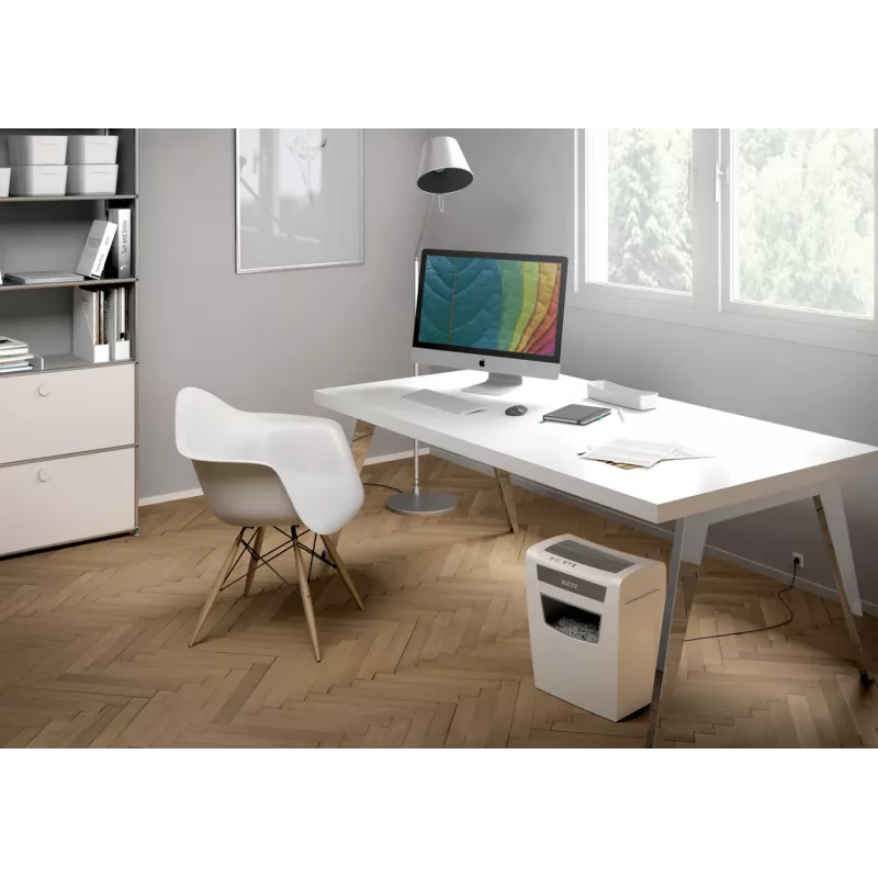 Smulkintuvas Leitz IQ Home Office P4, dalelių pjovimas, 22 cm, 4 x 28 mm, 23 L, 225 lapų, 58 dB