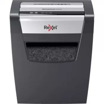 Popieriaus smulkintuvas REXEL Momentum X410 — smulkinimas dalelėmis P-4, 4 x 28 mm, 10 lapų talpa, 23 L krepšelis, apsauga nuo užstrigimo