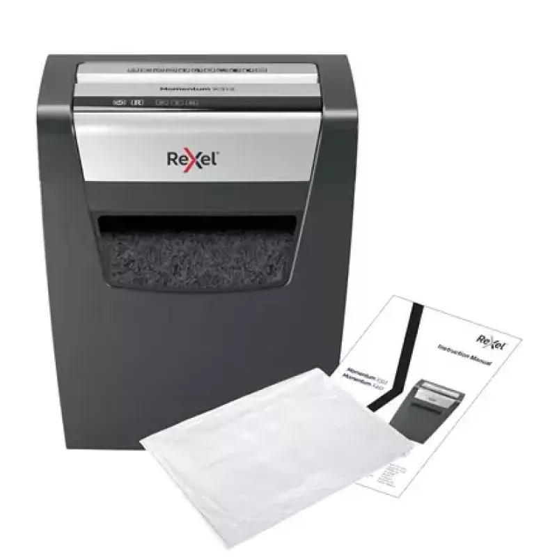 Popieriaus smulkintuvas REXEL Momentum X312 — dalelių pjovimas P-3, 12 lapų talpa, 23 L krepšelis, 5 x 42 mm