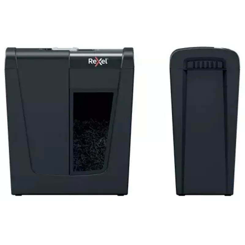 Popieriaus smulkintuvas REXEL Secure S5 – juostinis smulkintuvas, 5 lapų talpa, 6 mm pjūvis, 10 L krepšelis, P-2 saugumas, juodas