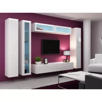 Vitrininė spinta Cama Meble VIGO 180 sieninė stiklinė 1800×400×300 mm balta/balta blizgi