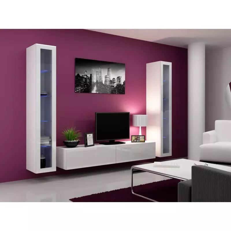 Vitrininė spinta Cama Meble VIGO 180 sieninė stiklinė 1800×400×300 mm balta/balta blizgi