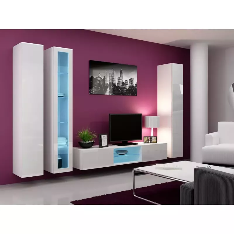 Vitrininė spinta Cama Meble VIGO 180 sieninė stiklinė 1800×400×300 mm balta/balta blizgi