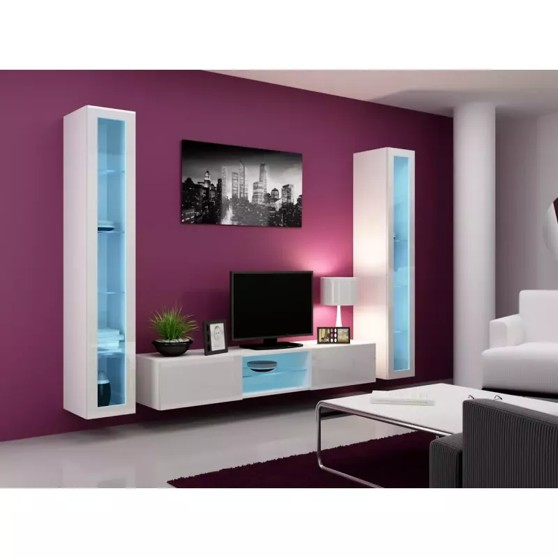 Vitrininė spinta Cama Meble VIGO 180 sieninė stiklinė 1800×400×300 mm balta/balta blizgi