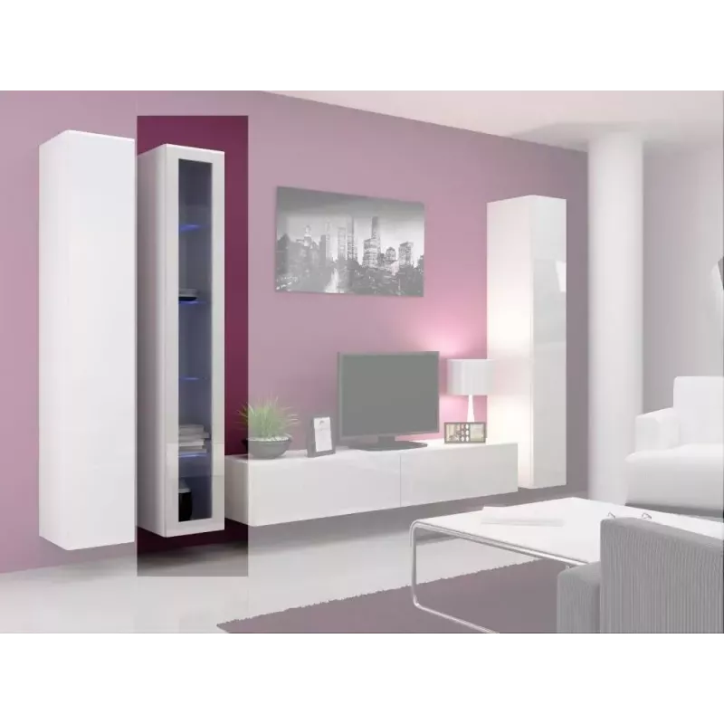 Vitrininė spinta Cama Meble VIGO 180 sieninė stiklinė 1800×400×300 mm balta/balta blizgi