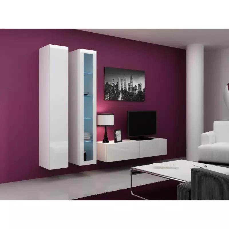 Vitrininė spinta Cama Meble VIGO 180 sieninė stiklinė 1800×400×300 mm balta/balta blizgi