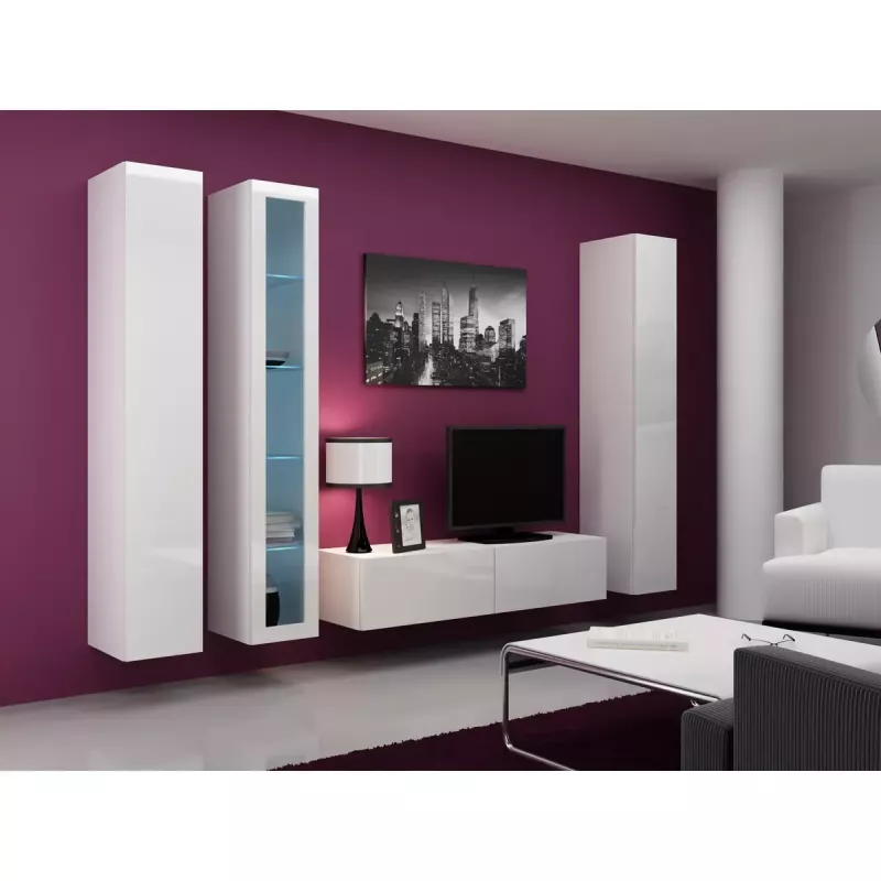 Vitrininė spinta Cama Meble VIGO 180 sieninė stiklinė 1800×400×300 mm balta/balta blizgi