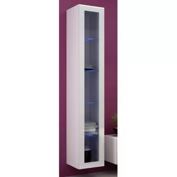 Vitrininė spinta Cama Meble VIGO 180 sieninė stiklinė 1800×400×300 mm balta/balta blizgi