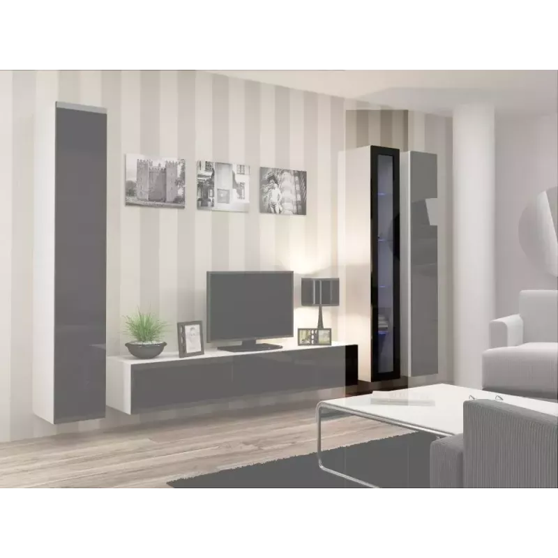 Sieninis vitrininis spintelė Cama Meble VIGO 180 1800×400×300 mm balta/juoda blizgi